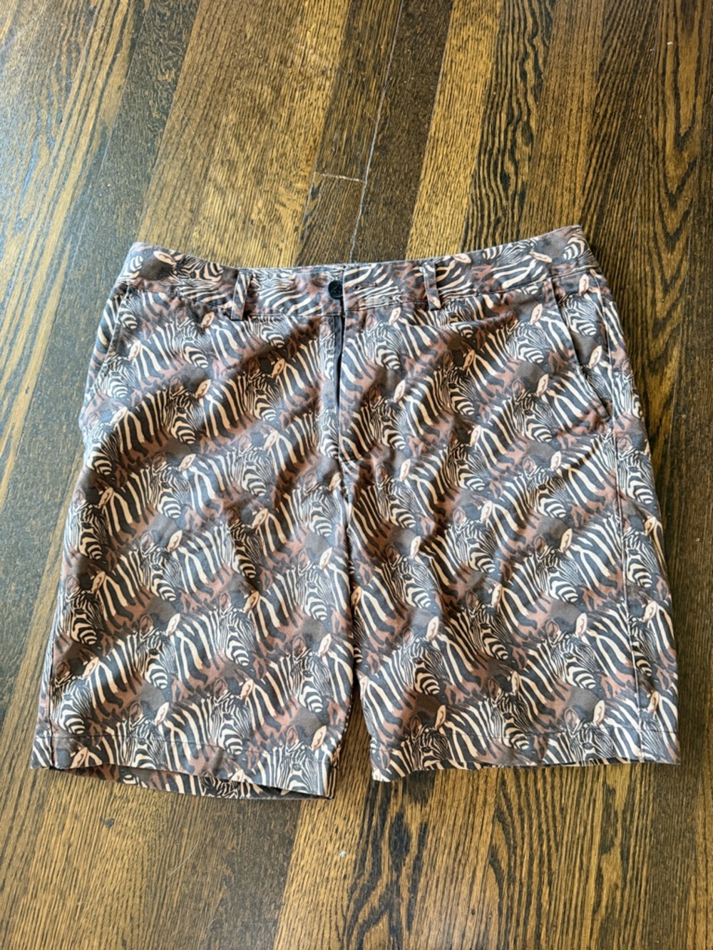 SHADES OF GREY BY MICAH COHEN Zebra-Print Flat Front Shorts in Brown and Black